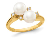14K Yellow Gold 6mm Freshwater Cultured Pearl Ring with Accent Diamonds